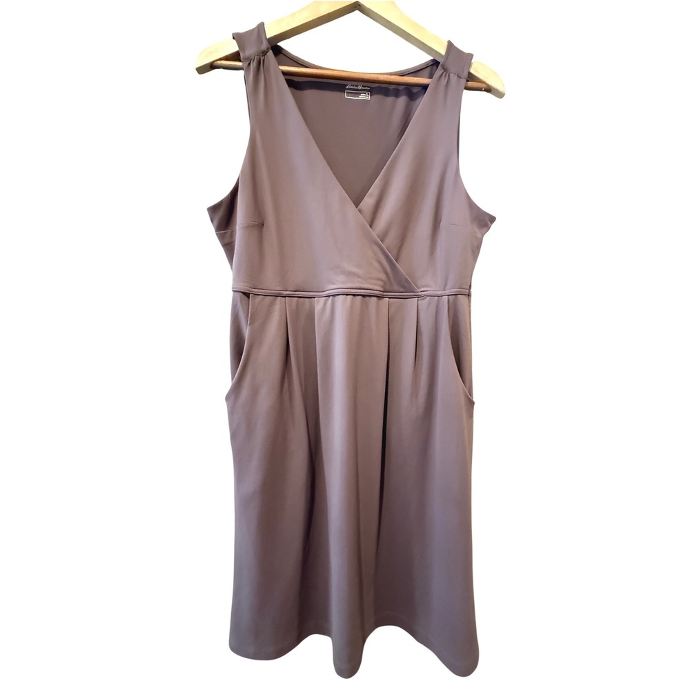 Eddie Bauer Aster Crossover Dress Tall Large Purple Sleeveless Faux Wrap Pockets
